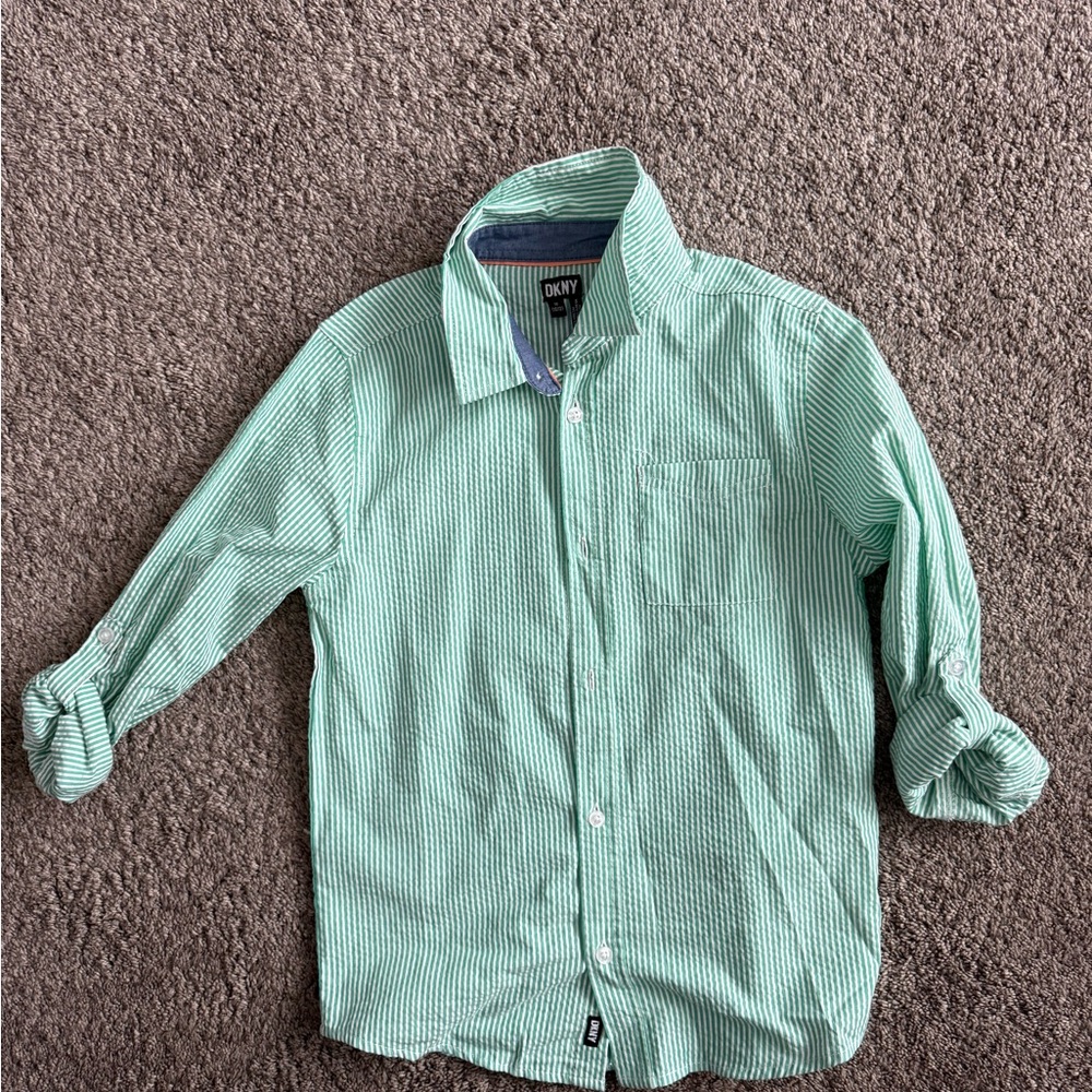DKNY Green Striped Casual Button Down Shirt